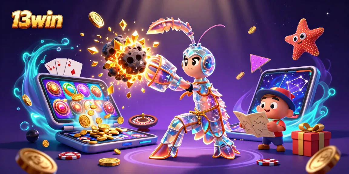 Experience the thrill of winning at 13win's exciting casino games with vibrant 3D illustrations.
