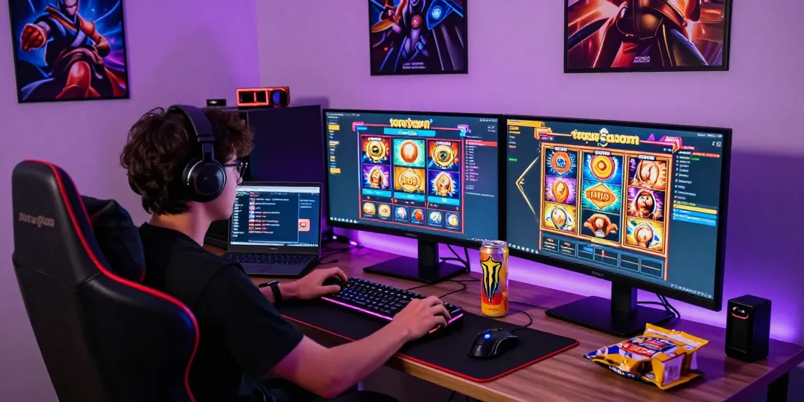 Player engaging with slot gacor games in a vibrant gaming setup with dynamic visuals