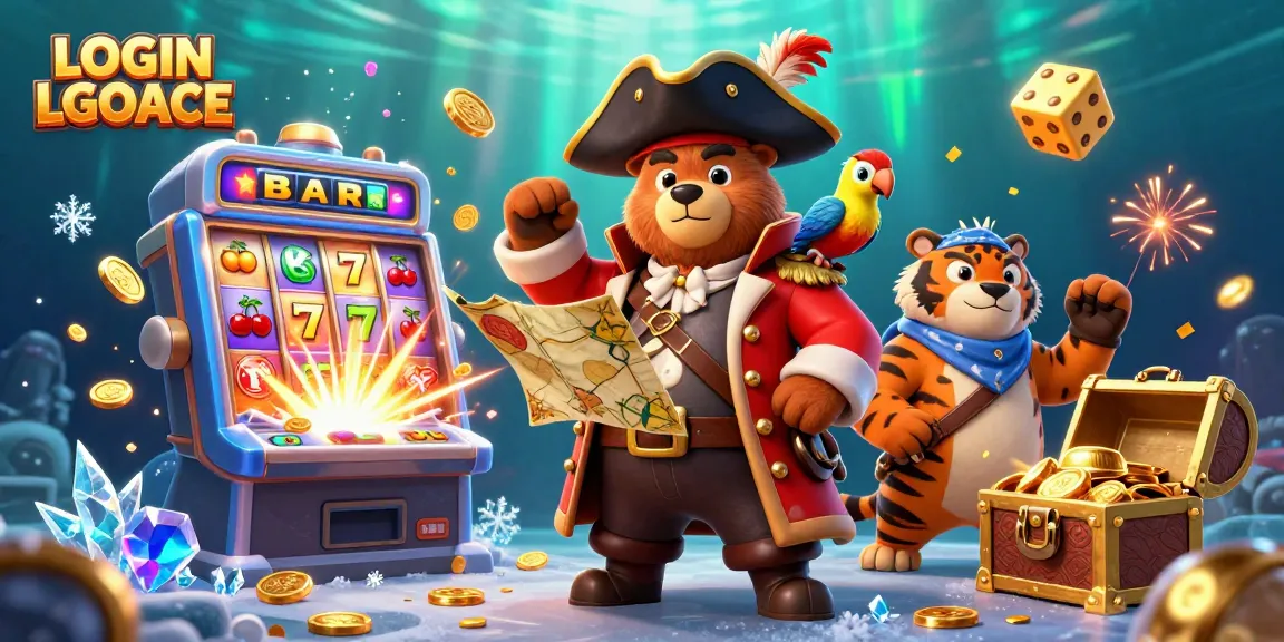 Embark on a thrilling adventure with LOGIN LGOACE, featuring a pirate bear in a vibrant casino scene.