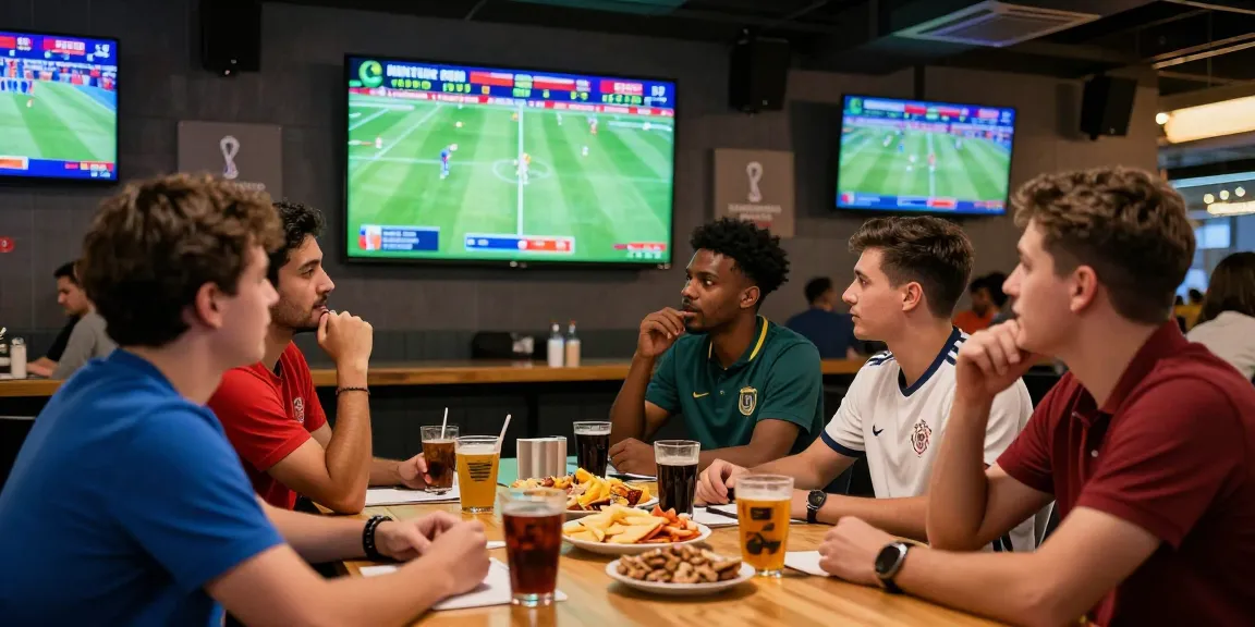 Fans discussing mix parlay betting strategies in a lively sports bar during World Cup 2026.