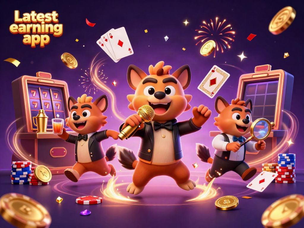 Experience the Latest earning app with an exciting casino illustration featuring hyenas and dynamic gaming elements.