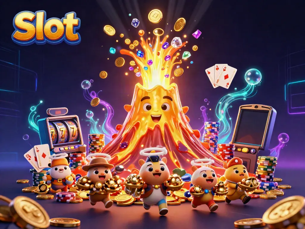 Slot bermain dengan mesin slot yang mengeluarkan koin kemenangan dan hewan penjelajah berlari menjarah hadiah.