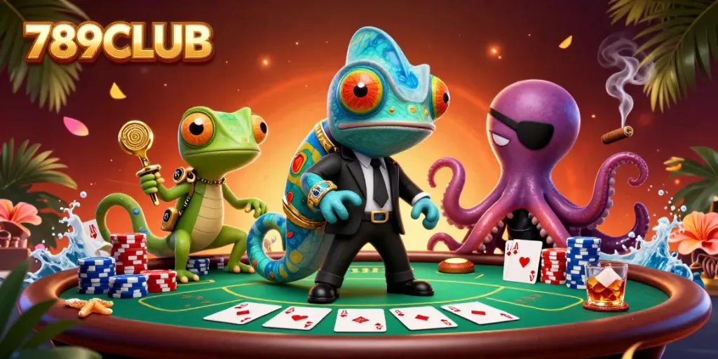 Engage in thrilling poker strategies at 789CLUB with vibrant 3D characters.