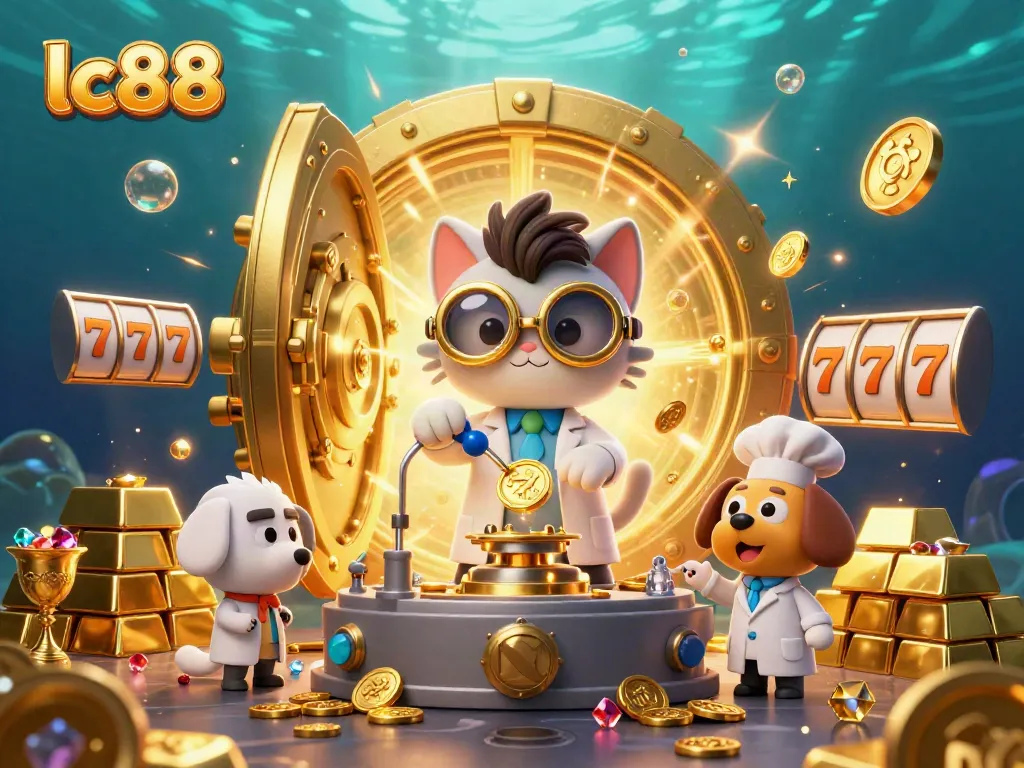 Engage with the exciting lc88 casino experience featuring a mad scientist cat and a dog in a treasure-filled lab.