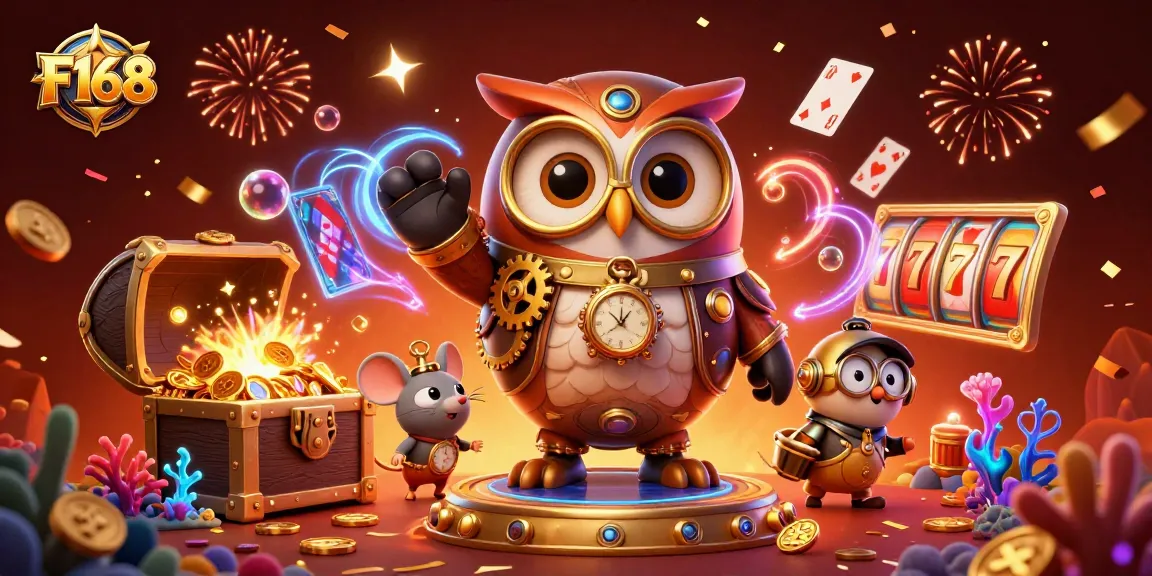 Experience exhilarating gameplay at F168 with vibrant 3D casino elements, mystical characters, and winning treasures.
