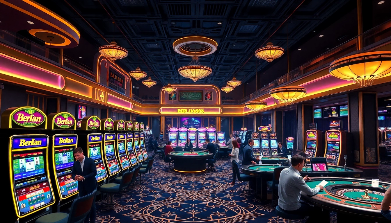 Bets placed on Berlian 888 slot machines in a luxurious casino, players enjoying their winning chances.