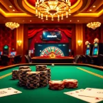 Rasakan ketegangan datukwin dengan visual kasino yang hidup, menampilkan chip poker dan mesin slot.