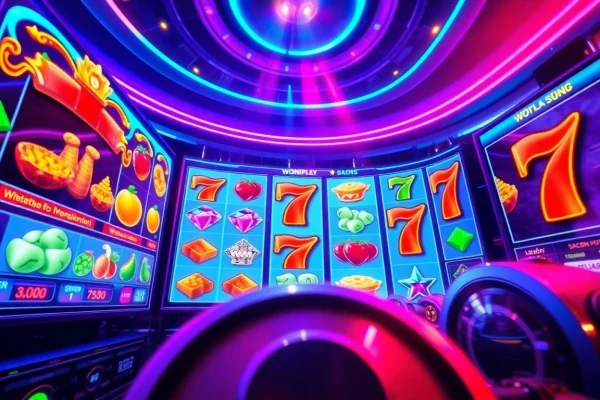 WONPLAY899: Exciting online slot gaming interface with vibrant visuals and neon lighting.